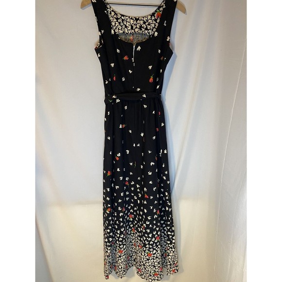 Vintage 1970’s Malia Honolulu Hawaiian Maxi Dress Black Pink & White Flowers - Picture 2 of 3